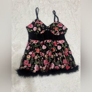 New 1x black lace floral embroidered dress boho festival flower lace short rave